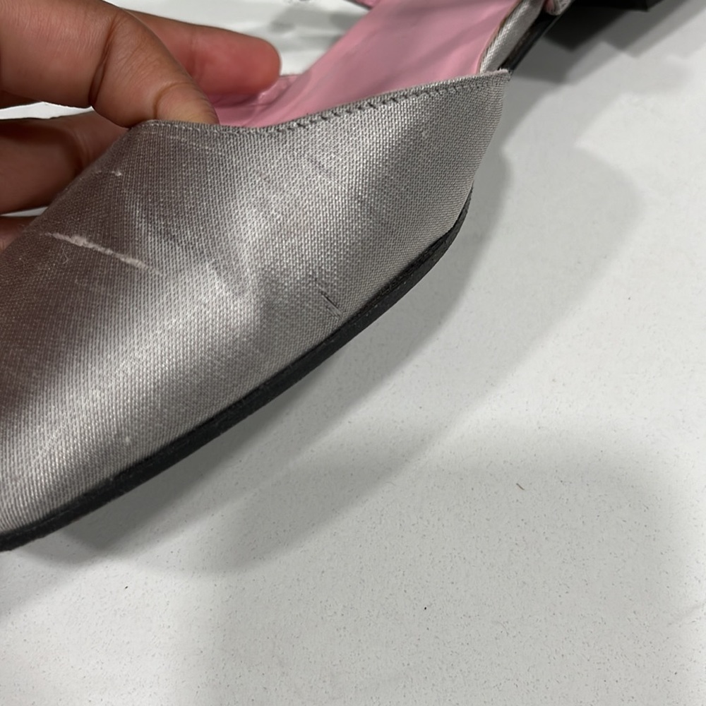 Kate Spade Soft Gray Dupioni Silk Square Toe Strap Low Heel - Picture 5 of 14